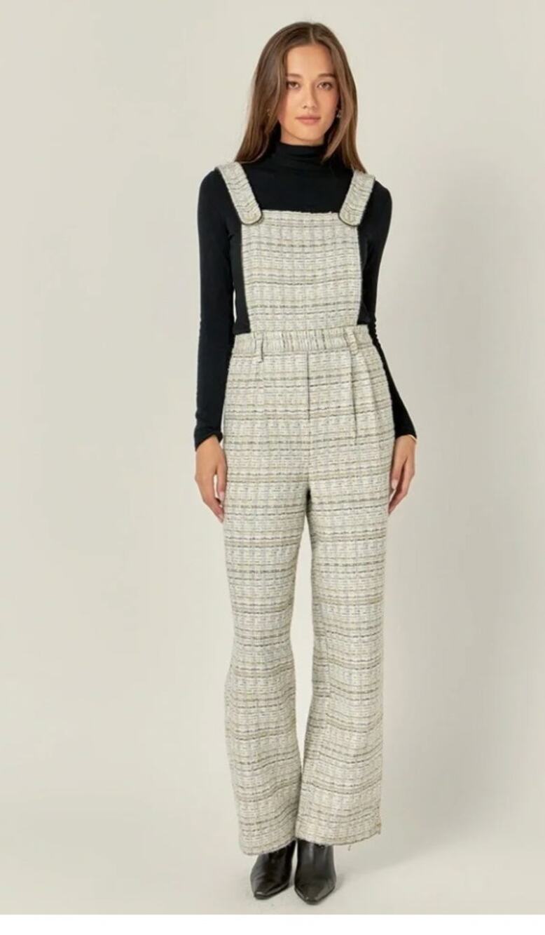 NWT English Factory Twiggy Sparkle Tweed Wide Leg Overalls Jumpsuit XS